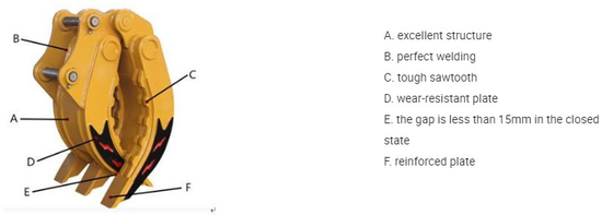 1800mm Excavator Manual Grapple Excavator Wood Grapple For Volvo EC55 EC160