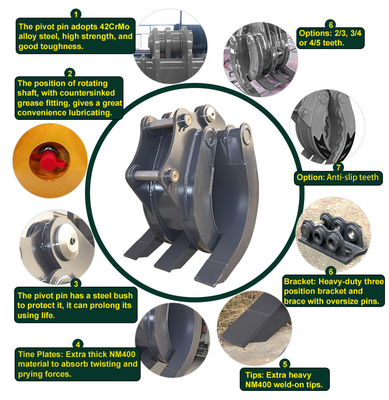 Entire Jaw Structure Mechanical Grapple For 10 20 30 Tons Excavator